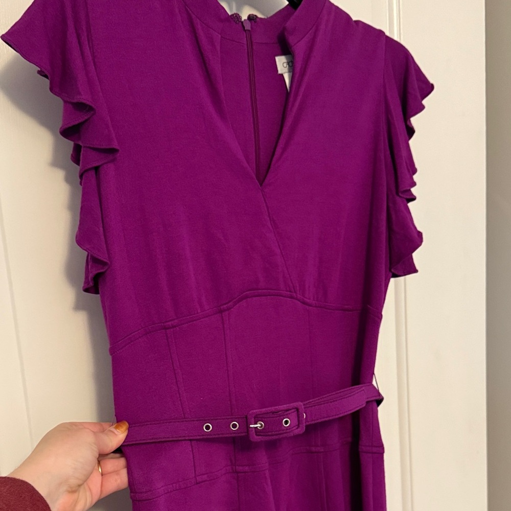 Cache Vibrant Purple Wiggle Dress with Ruffle Sleeves - Picture 4 of 7